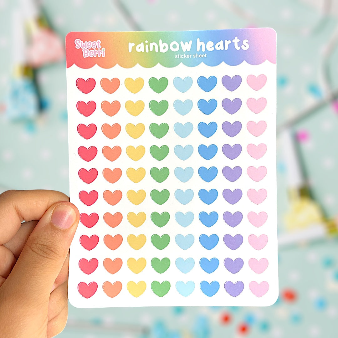 rainbow hearts sticker sheet